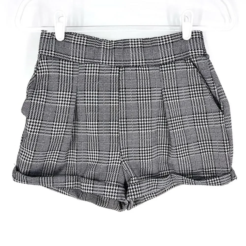 Haute Monde Glen Plaid Cuffed Shorts High Rise Beige Black Size Small - Picture 1 of 7